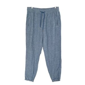 Athleta Linen Blend‎ Jogger Pants Women's Size 10 Blue Drawstring Casual